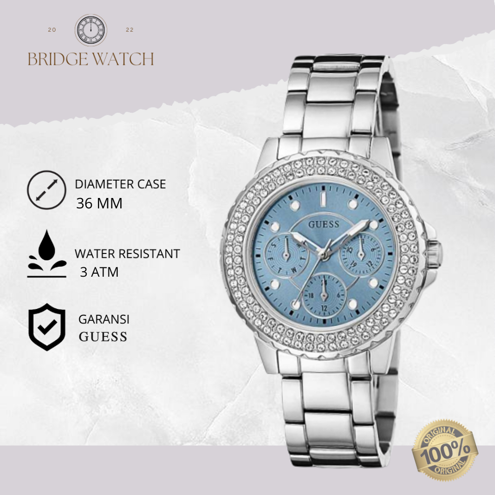 Jam Tangan Wanita Guess GW0410L1 Stainless Steel Silver Stainless Steel Strap Rantai Luxury Original