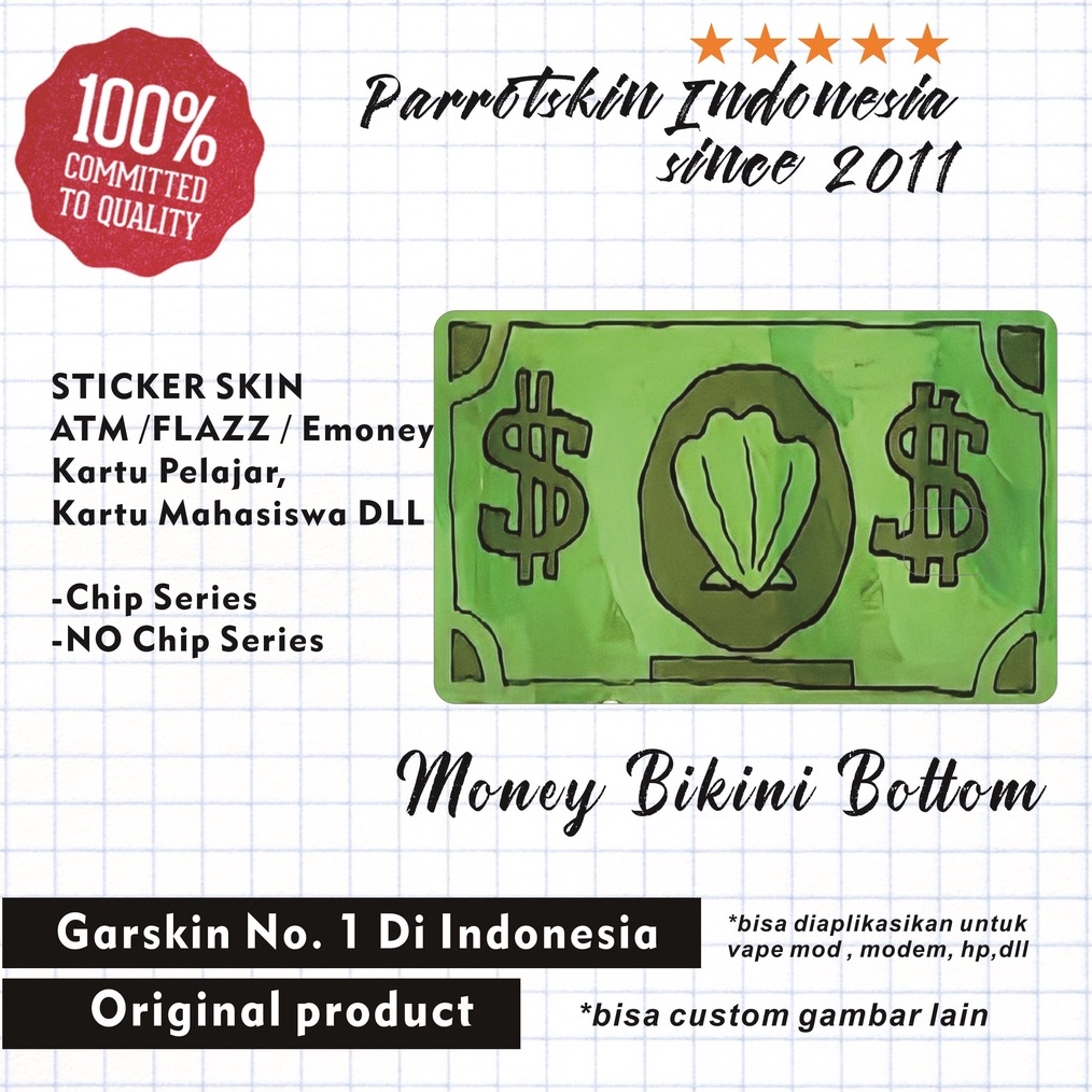 CUCI GUDANG Sticker Skin Card Vinyl ATM Debit Credit Emoney Flazz Tapcash UANG BIKINI BOTTOM