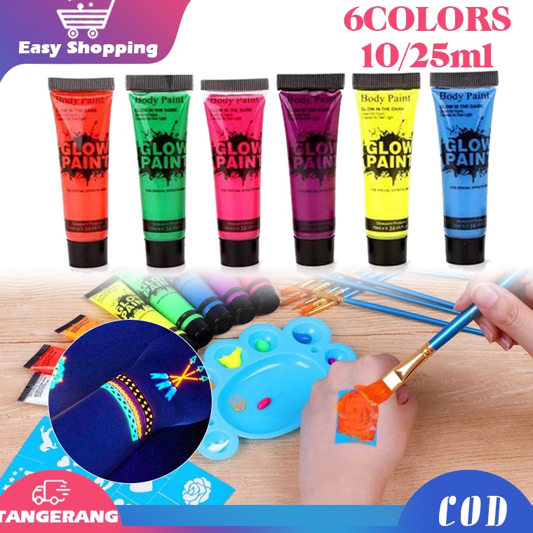 

6pcs Body Face Painting Glow In The Dark 25ml Cat Wajah Painting Uv Face Paint Face Painting Murah Neon Night Fluorescent w S3H5