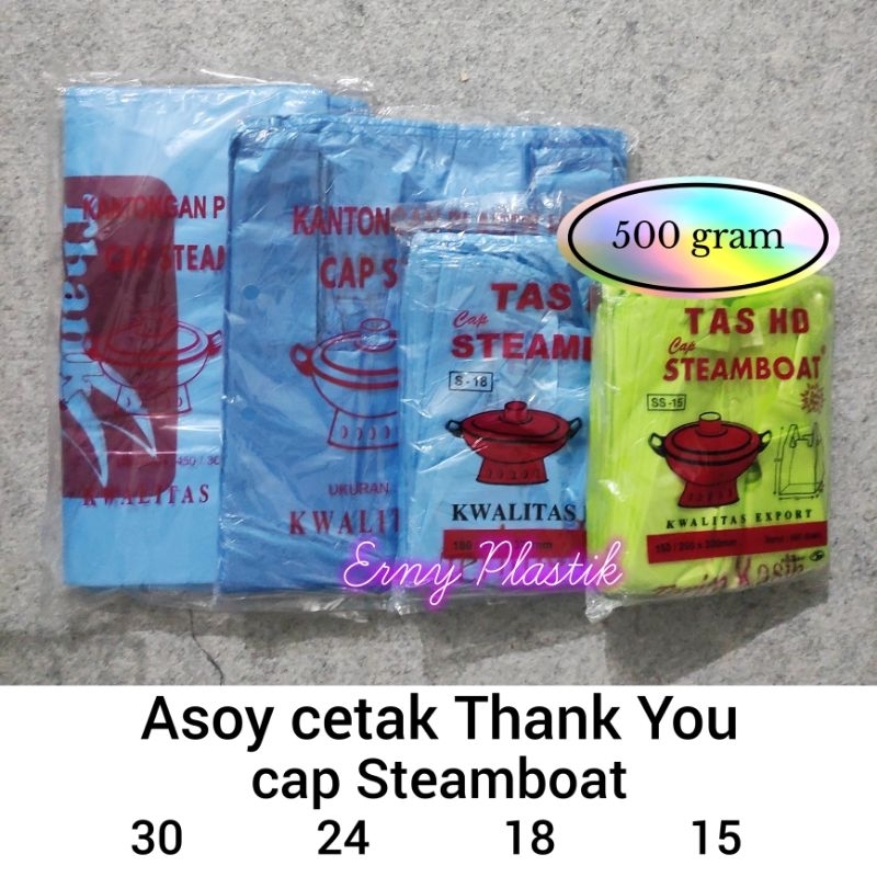 Kantong Plastik Kresek Asoy TERIMA KASIH THANK YOU cap Steamboat 15 18 24 30 500 gram