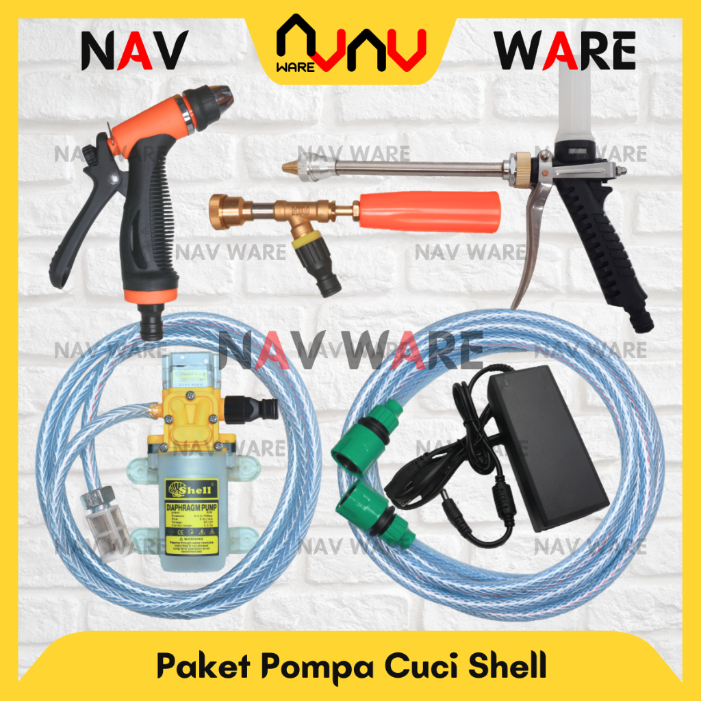 Shell Paket Lengkap Pompa Air DC 12V Selang OUT Quick Release - Alat Cuci Motor Mobil High Pressure 