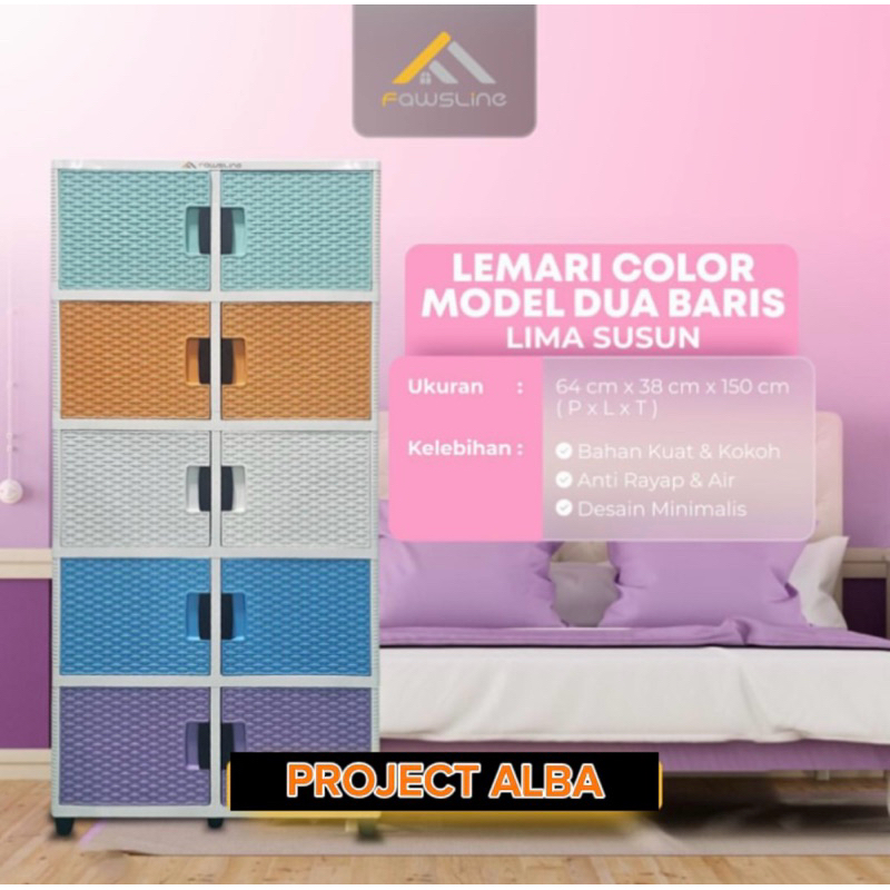 LEMARI PAKIAN PLASTIK - 2 PINTU 5 SUSUN - LEMARI FAWSLINE