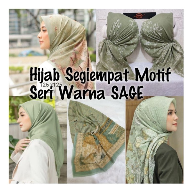 KODE I43J Hijab Segiempat Motif SERI Warna HIJAU SAGE
