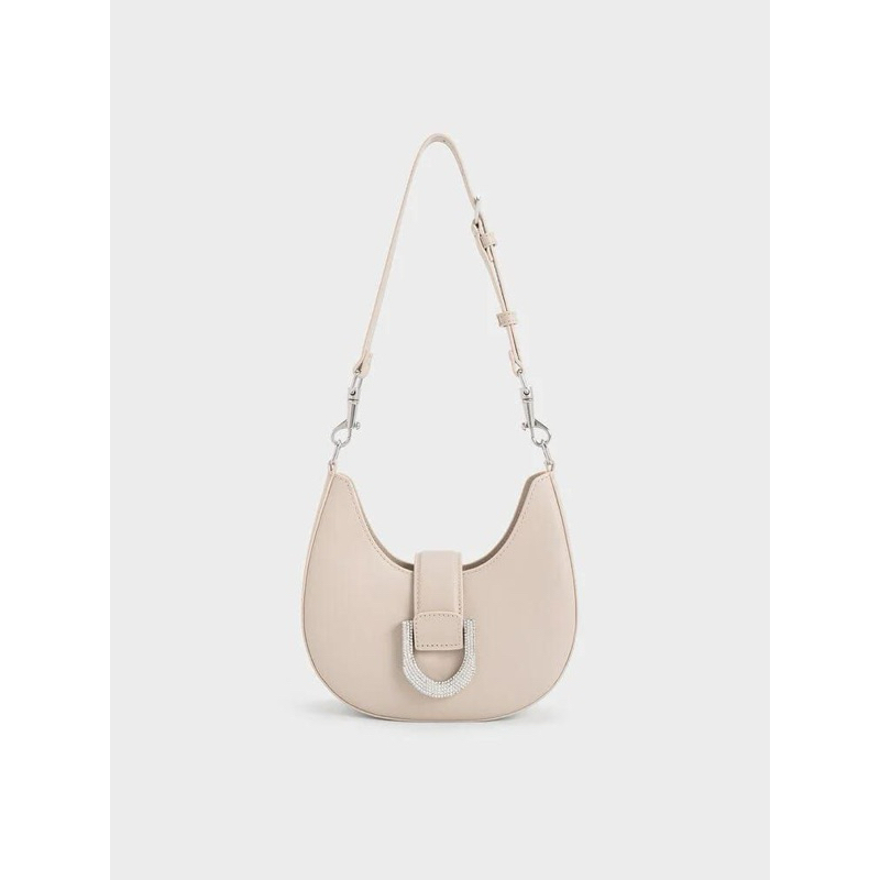 CK Gabine Leather Metallic Crystal-Embellished Hobo Bag