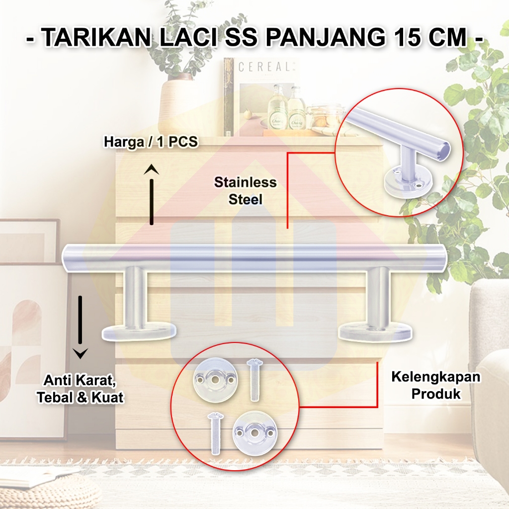 WMS-TARIKAN LACI SS PANJANG 15 CM - TARIKAN LACI STAINLESS STEEL LACI LEMARI MINIMALIS TAHAN LAMA