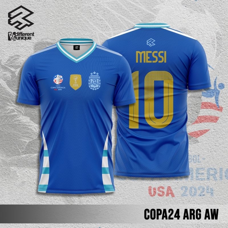 Jersey Bola Fantasy Printing Premium Costum Nama COPA AMERICA 2024 ARGENTINA AWAY