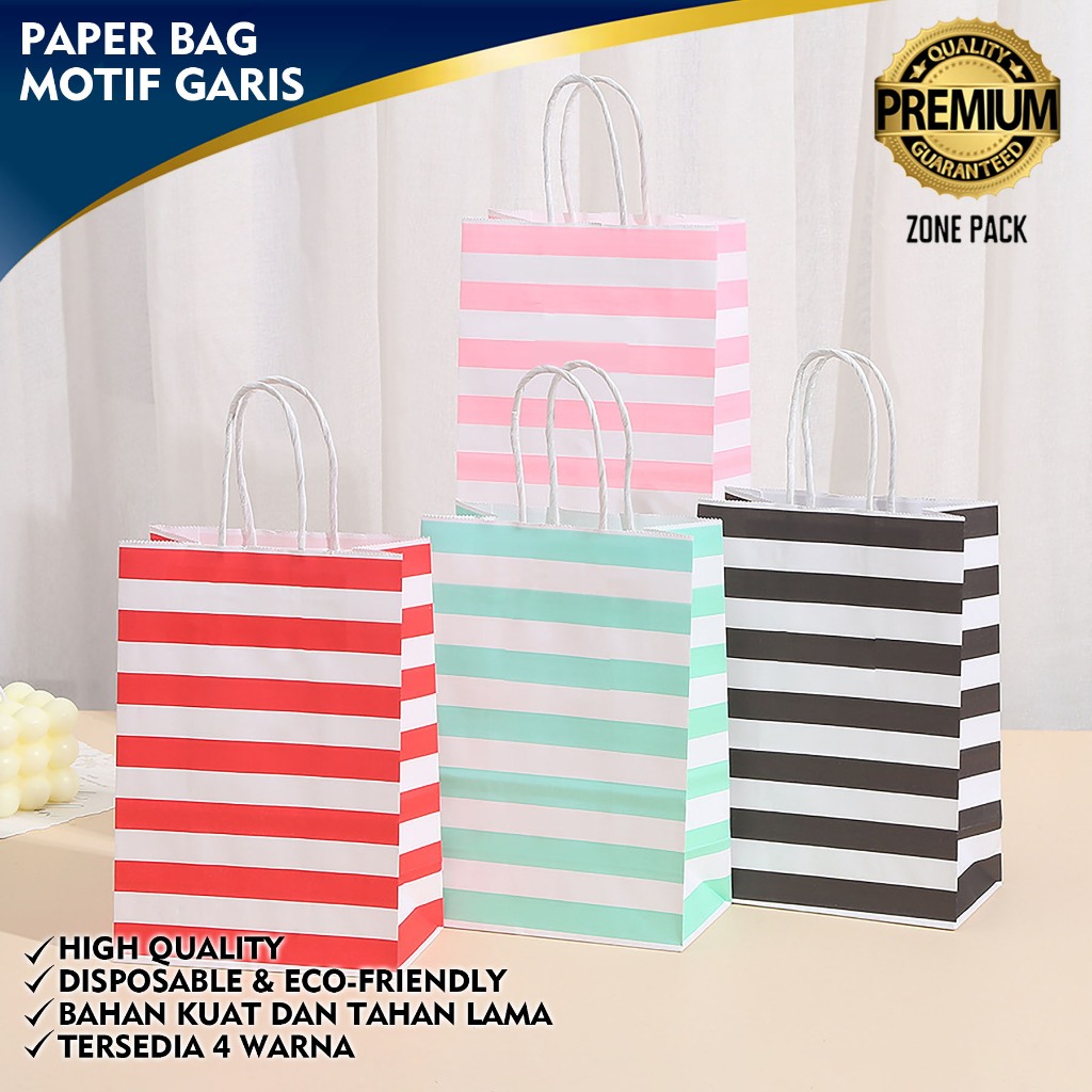 

Paper Bag Motif Garis | Kantong Tas Kado Ulang Tahun | Kantong Tas Bergaris warna | Gift Bag Paperbag | Goodiebag Souvernir | Tas Souvernir Wedding | Motif Stripped Gift Souvenir | Paper Bag Motif Ukuran 12x7.5x5