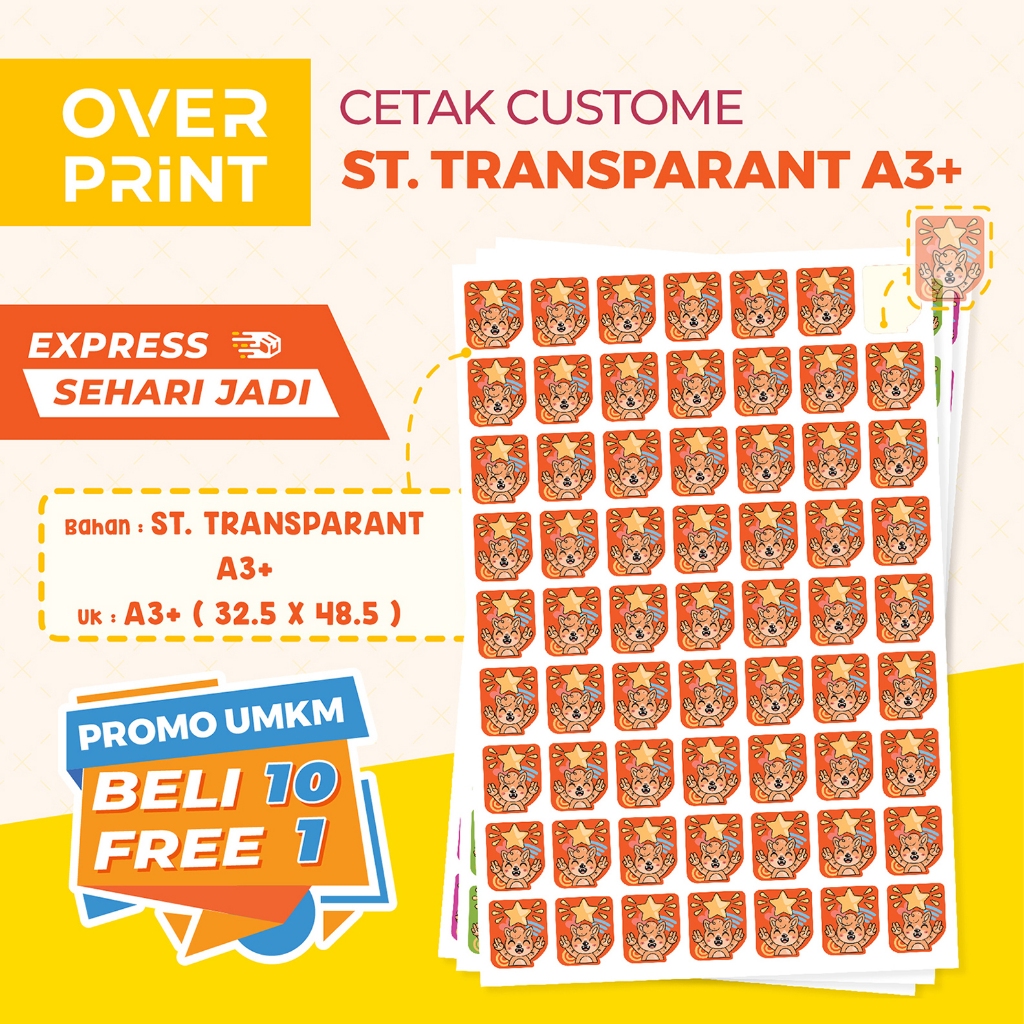 

Cetak Stiker Transparant A3+ 32.5 x 48.5 Cm | PRINT & CUT | SEHARI JADI | Label Makanan & Minuman