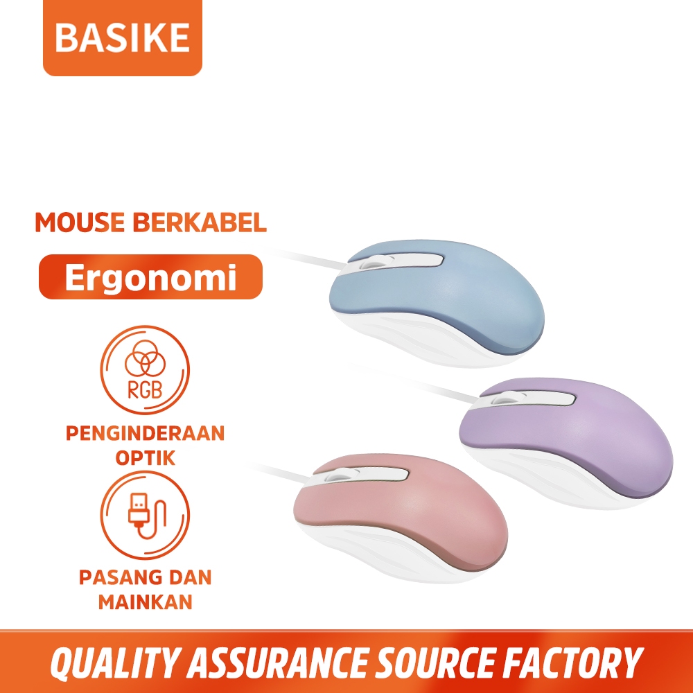 (HOT)BASIKE Mouse Kabel USB Optical Mice Wired Makaron mini untuk Windows Mac Linux dan ChromeOS