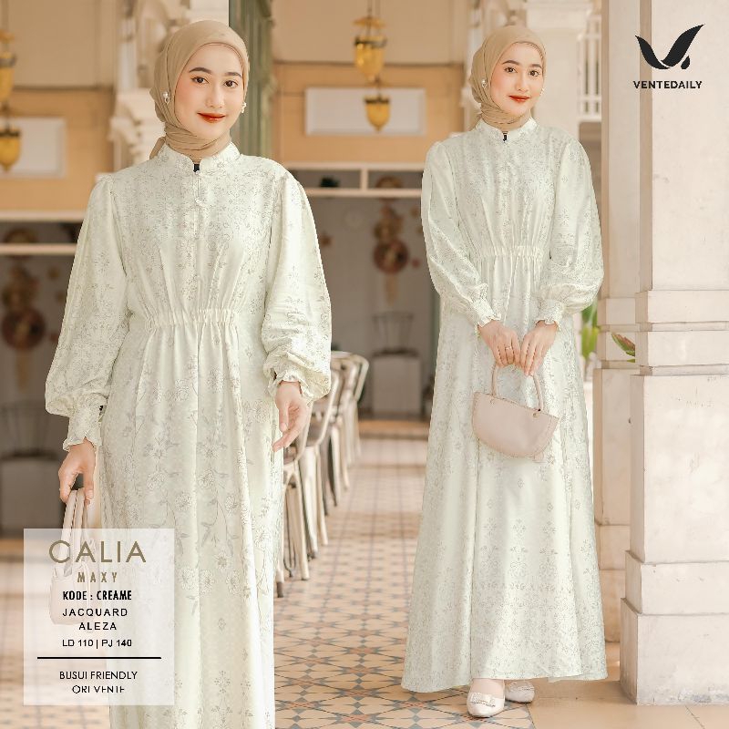 Calia Dress Kondangan Muslim Panjang Bahan Jacquard Aleza Ventedaily All Size LD 10 PJ 140
