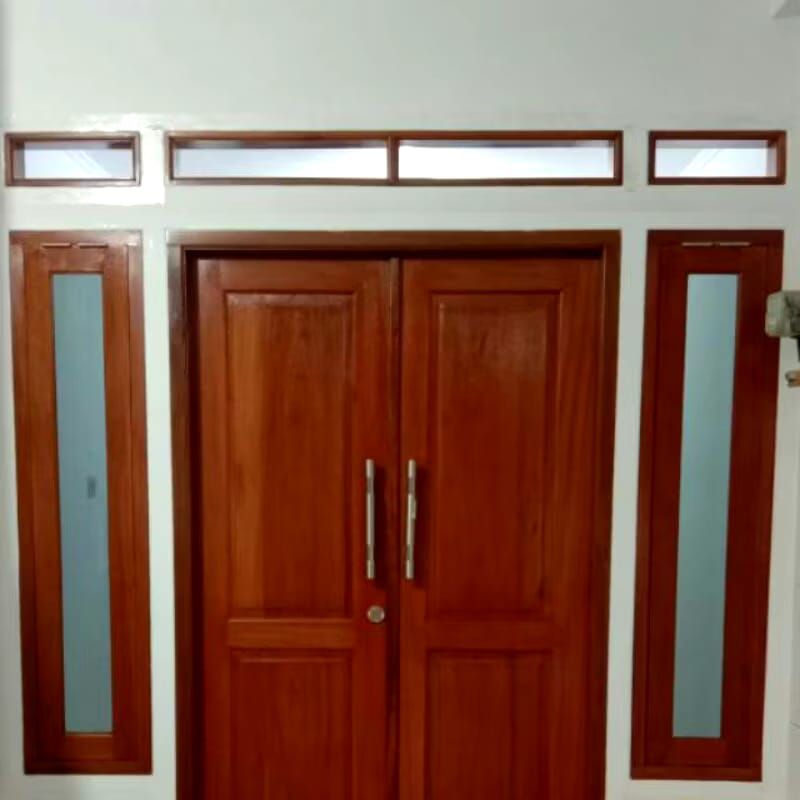 1 Set Pintu Kupu Kayu Jati Mentahan,Daun Pintu Lepas Putih&2 Jendela Kayu Jati Ada Putihnya