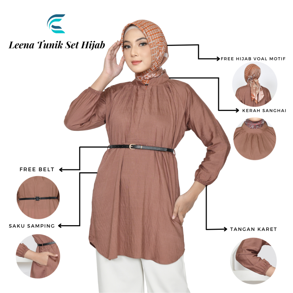 Atasan Wanita Muslimah Tunik Polos Remaja Simple Polo Linen