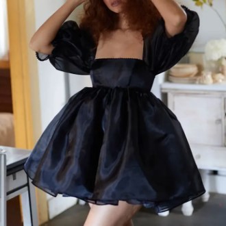 gaun organza  baby dool  / GAUN HITAM PESTA SIMPLE  BAJU  MINI DRESS / GAUN SANTAI SEHARI HARI