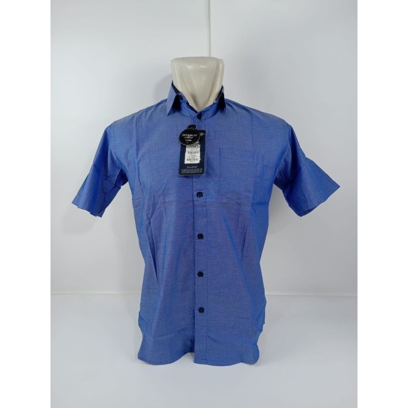 KEMEJA POLOS LENGAN PENDEK SCOTCH&CO/ KEMEJA PRIA BRANDED MODEREN FIT