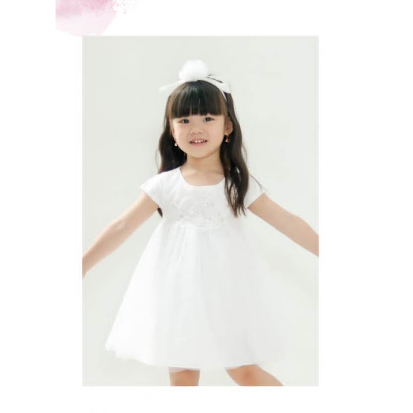 Pretty Girl - Velvet Dress in White (1-3Y) / Gaun Pesta Anak Perempuan Lengan Pendek