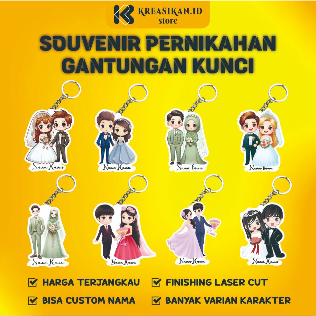 Kreasikan Souvenir Pernikahan Gantungan Kunci Akrilik / Souvenir Gantungan Kunci / Souvenir Pernikah