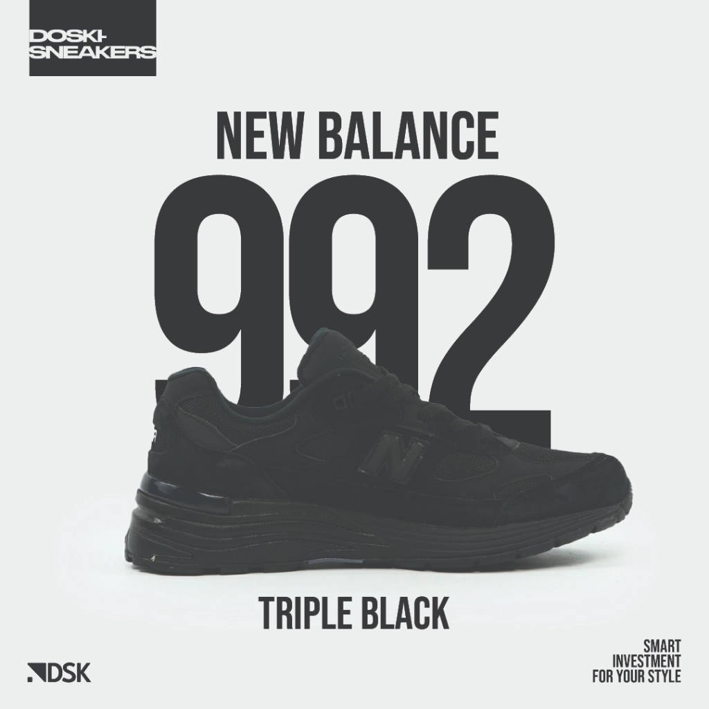 New Balance 992 Triple Black 100% Original Sneakers Casual Ori Murah Sepatu NB Original Sepatu New B