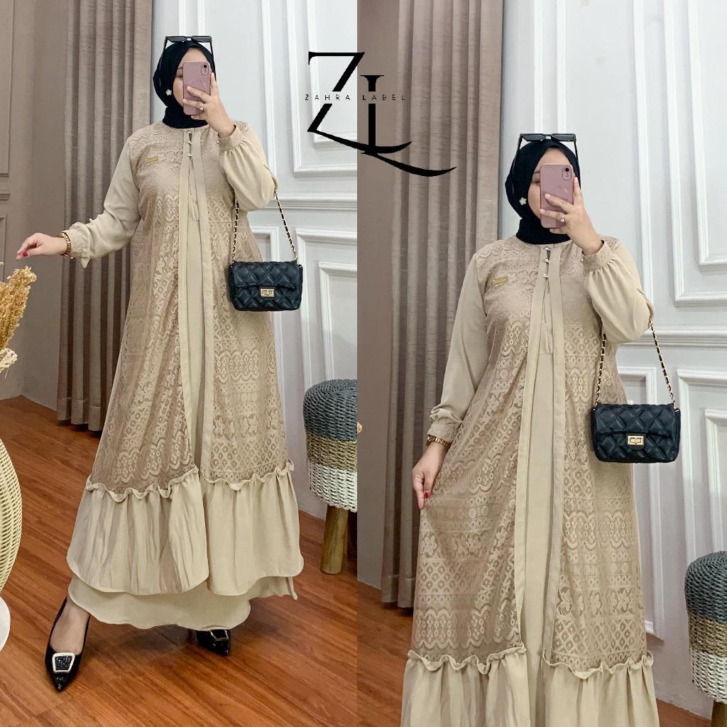 Geka Collection - Gamis Zayba Crinkle Airflo mix Brokat Malika