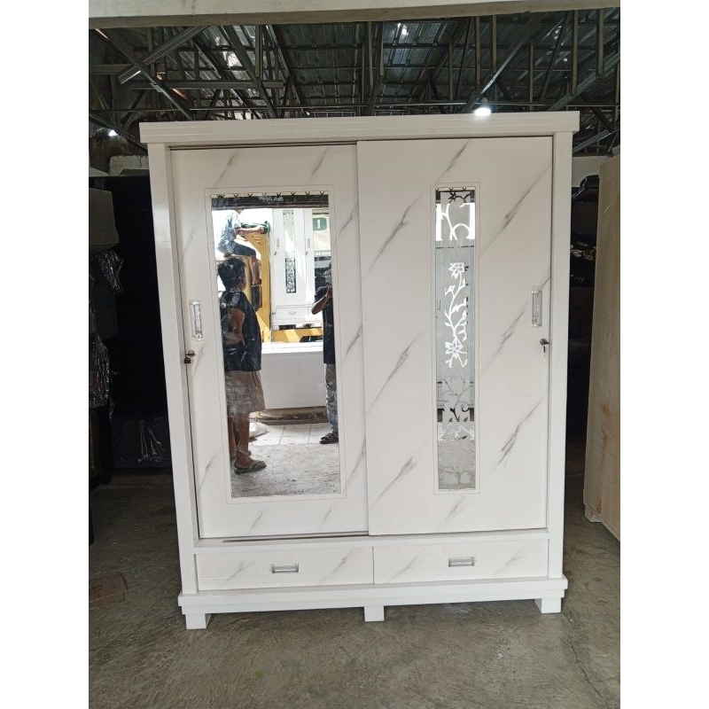 Lemari Sliding Pintu Geser 2 Pintu Jumbo Kayu Blokteak tebal