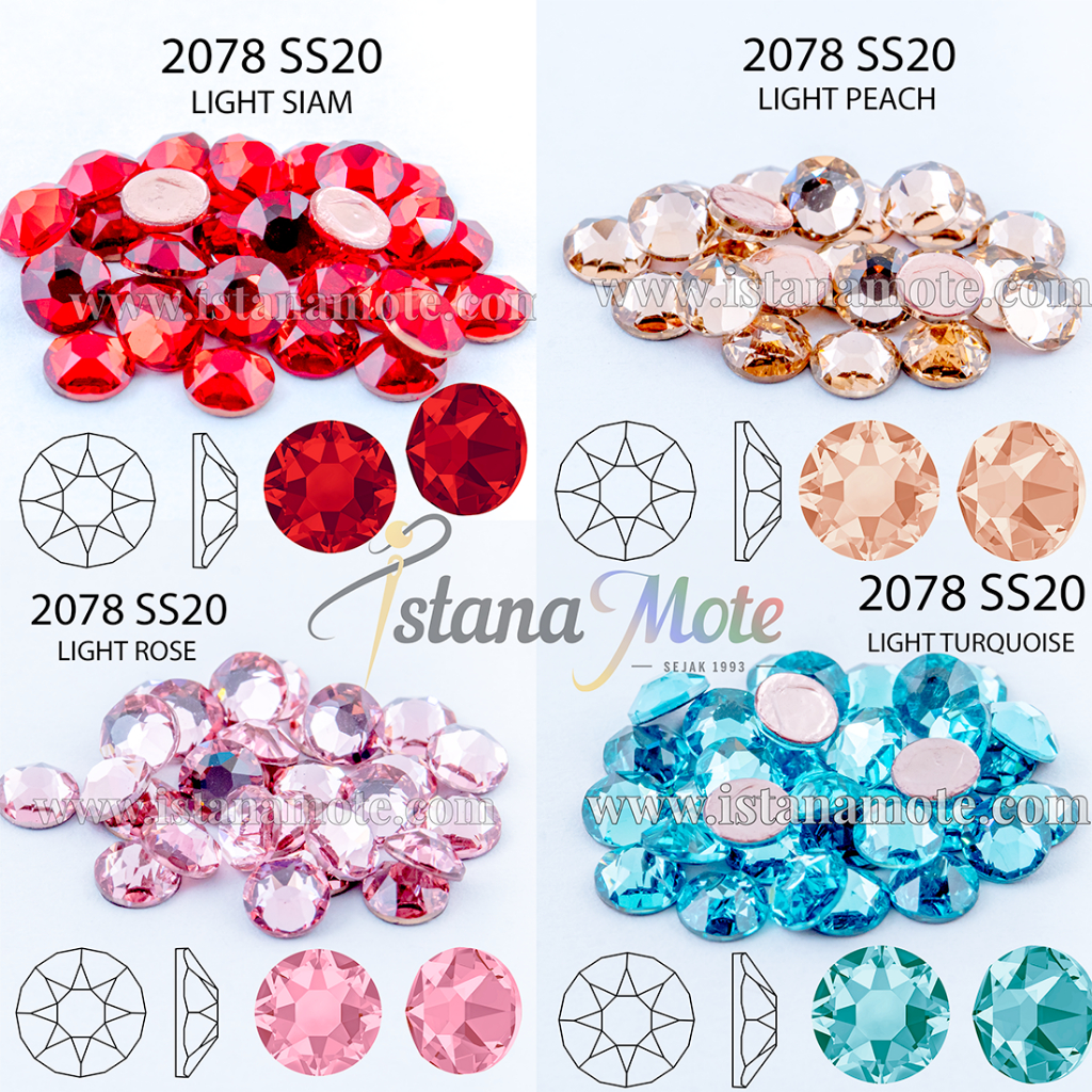 Flatback Hotfix kristal tempel Swarovski 2078-ss20-light(siam / rose / peach / turqis) ASLI ORIGINAL