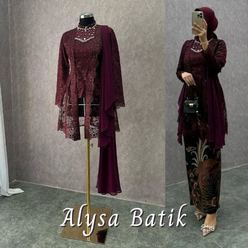 ALYSA BATIK - AYU SET KEBAYA KUTUBARU WISUDA KINARA SERIES | TUNIK WANITA BROKAT PRADA PAYET MUTIARA