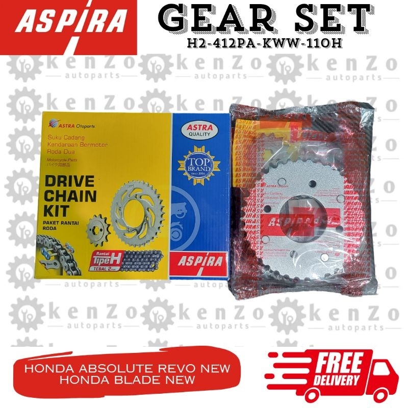Gir & Rantai Original Aspira Motor Honda Revo Absolute Blade New (Gear Set KWW)