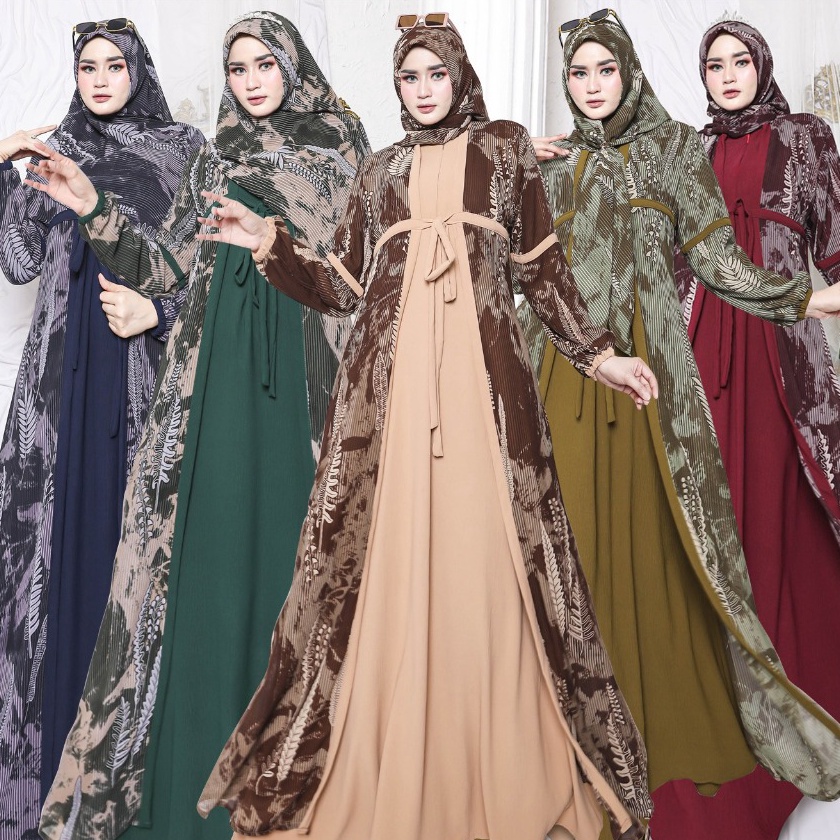 HJ6 ILYA Fs  ADIRA NEW Set Hijab Segi Empat Polos Kombi Motif Outer Ceruty Gamis Lebaran Terbaru