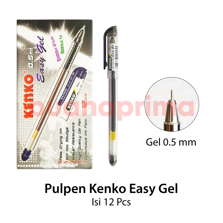 

Pulpen Kenko Easy Gel isi 12 pcs Hitam Biru Merah Pen Cair a HR4