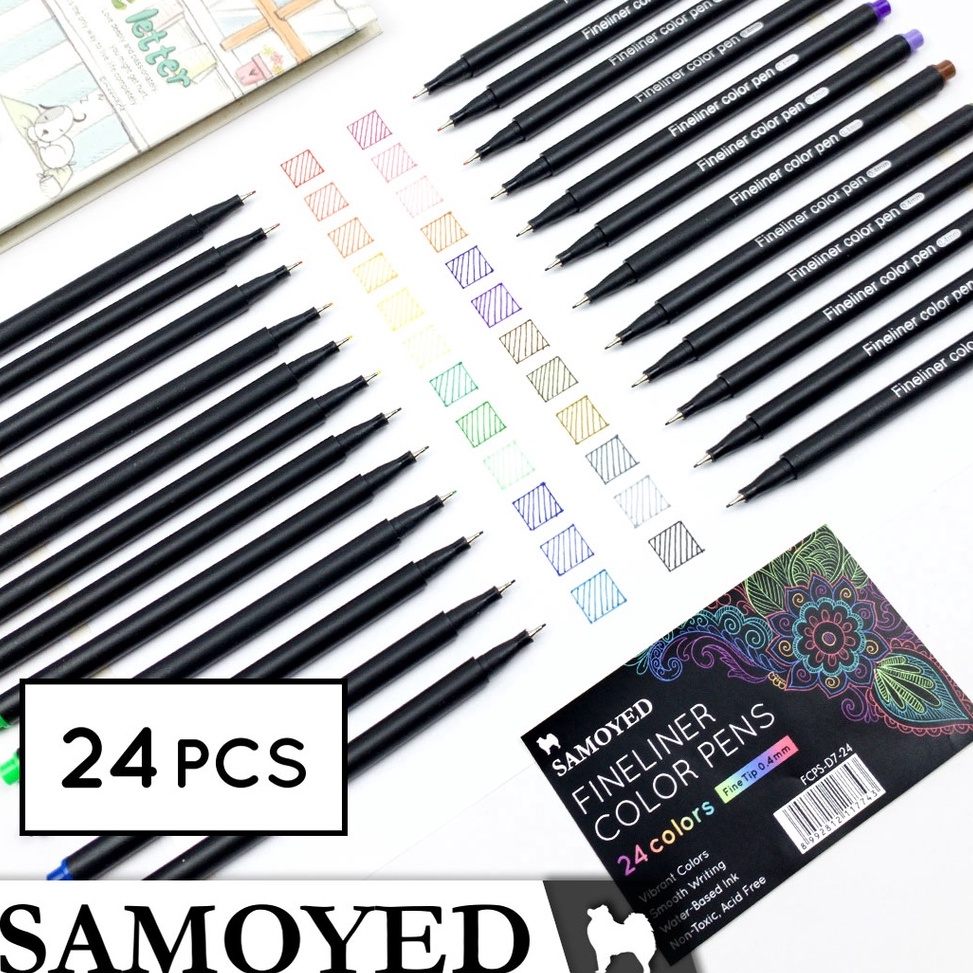 

Pulpen Pena Spidol Gambar Warna Drawing Fineliner Color Pen Set 24 Warna Colors Samoyed FCPSD724 k W2T7