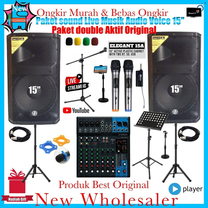 Paket Sound system 15 in Live musik Double Power Audiovoice Elegant 15A Original