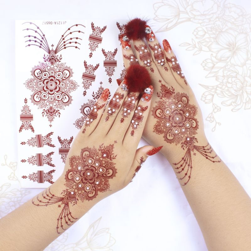 Sticker Henna instan Marun dan Putih/Henna Tempel/Tato Henna