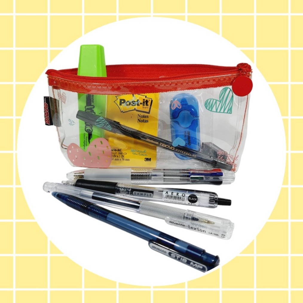 

Standard Paket Alat Tulis 2 Pulpen Correction Tape Highlighter Pensil Mekanik Eraser Pencase PostIt p Y8B3