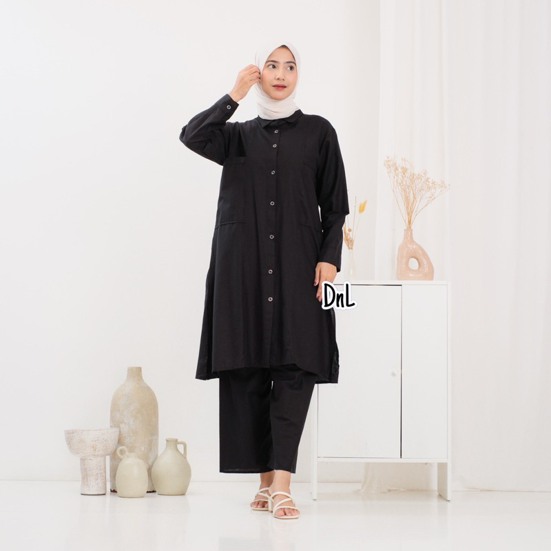 ONESET TUNIK ALIYAH BAJU SETELAN TUNIK KATUN LINEN