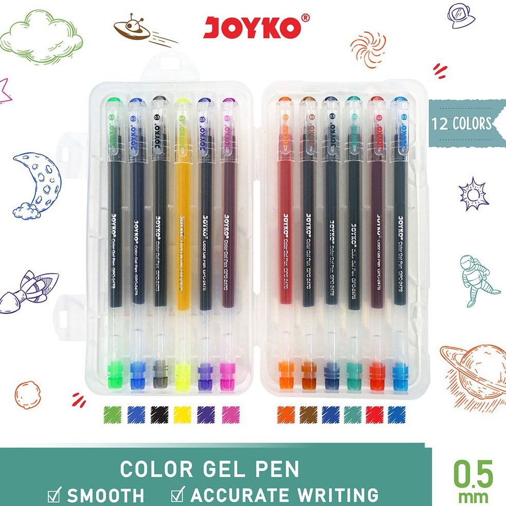 

Color Gel Pen Pulpen Pena Joyko GPC247S 12 Warna 5 mm p U2R7