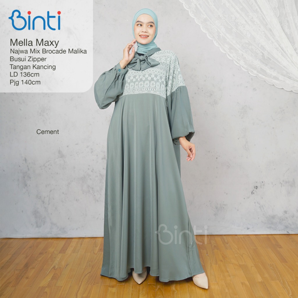 gamis mix brokat jumbo wanita kekinian ld 136 mella dress ori binti hijab