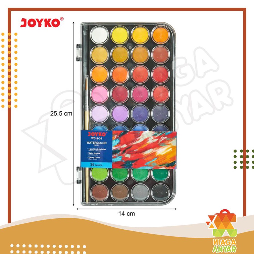 

NA JOYKO Watercolor WC3 Cat Air Padat 36Block Solid Watercolor Set 36 Warna Cat Air 36Warna Water color 36 Block f J2H2