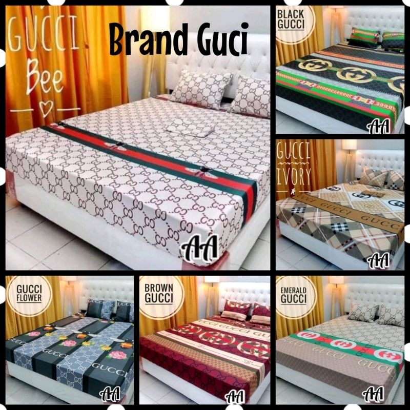SPREI PREMIUM GUCI GC 90/100/120/140/160/180/200 TINGGI 30CM TINGGI 30 CM / SPREI GUCI BLACK IVORY B