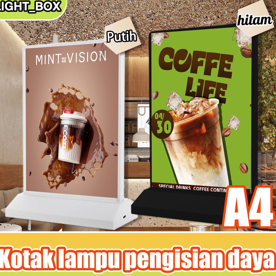 

Ready display menu LED Kotak lampu pemesanan pengisian daya dua sisi LED Cafe Menu Board lampu menu led display e E2V7