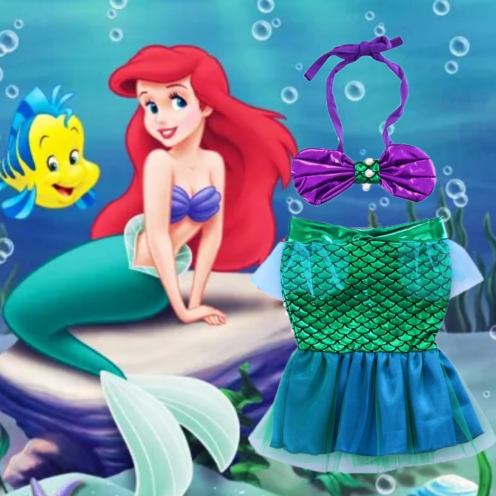 KODE W19K Baju Renang Putri Duyung Bayi Perempuan Atasan Bikini Halter Mutiara Kerang  Pakaian Renan