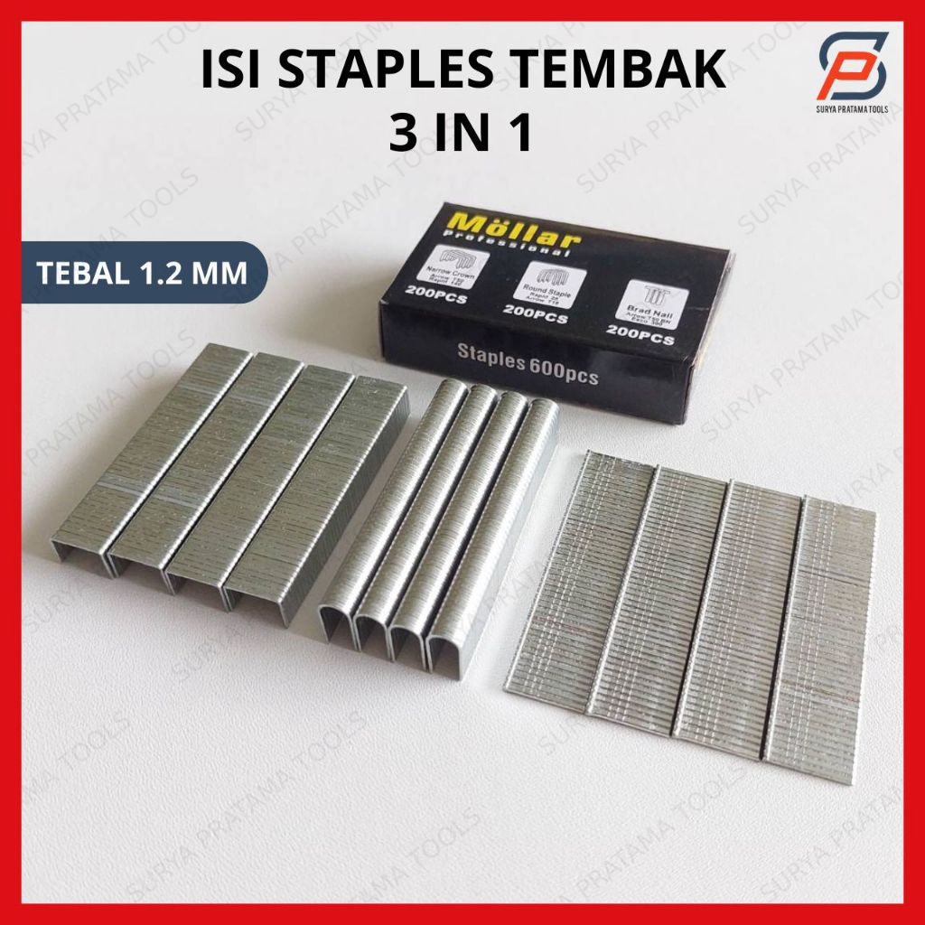

Isi Staples Tembak 3 in 1 3way Refill Paku Hekter Stapler Gun Tembak Jok Motor 3in1 Mollar Isi 600 Pcs