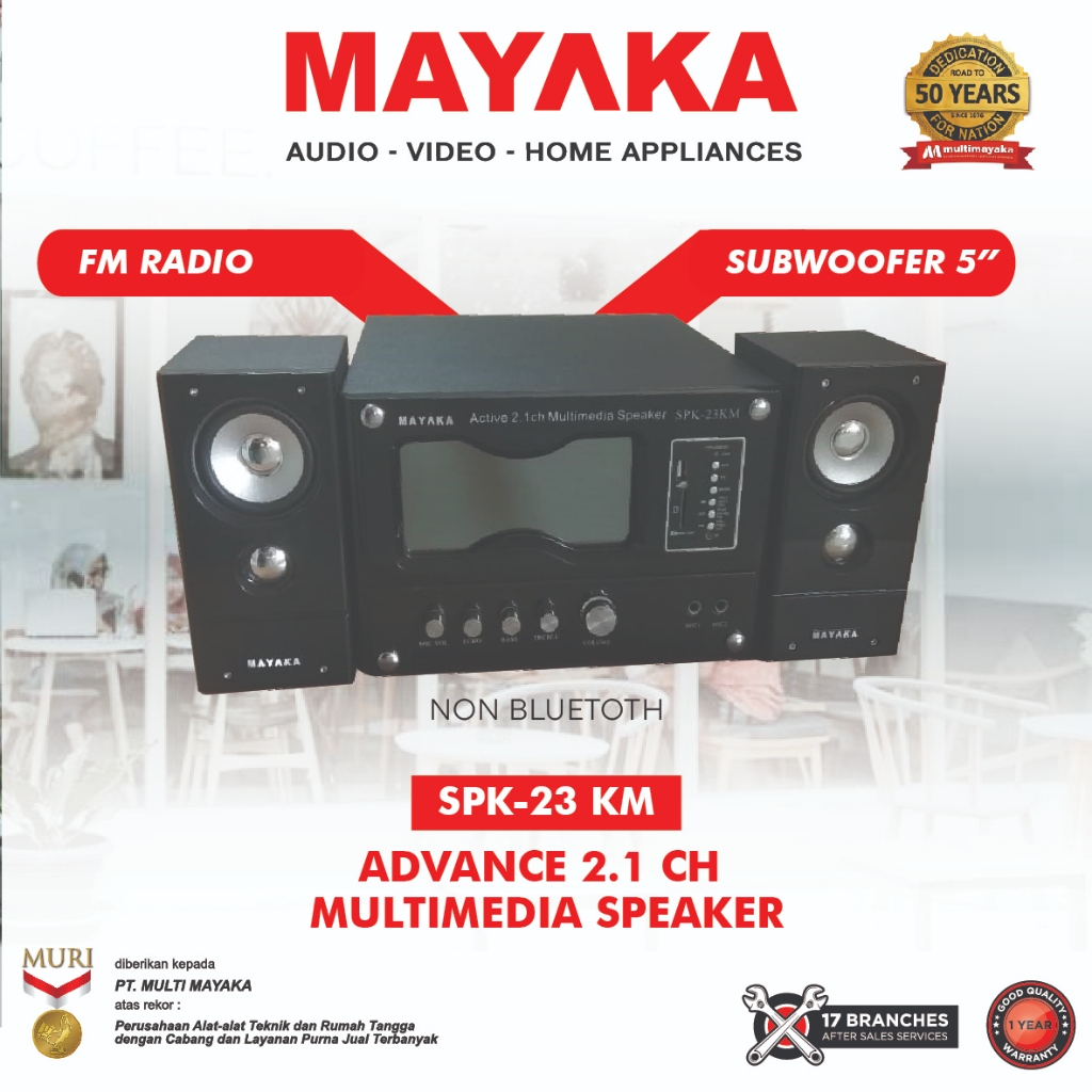 Mayaka Speaker Aktif 2.1 Channel Bass Mantap Bluetooth FM Radio Garansi Resmi 1 Tahun  SPK-23 KM