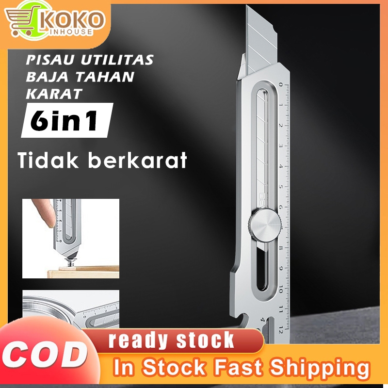 

【COD】Multifungsi enam-dalam-satu 18mm multifungsi Cutter pisau baja besar 10pc pisau set Cutter Pisau Pemotong Kertas