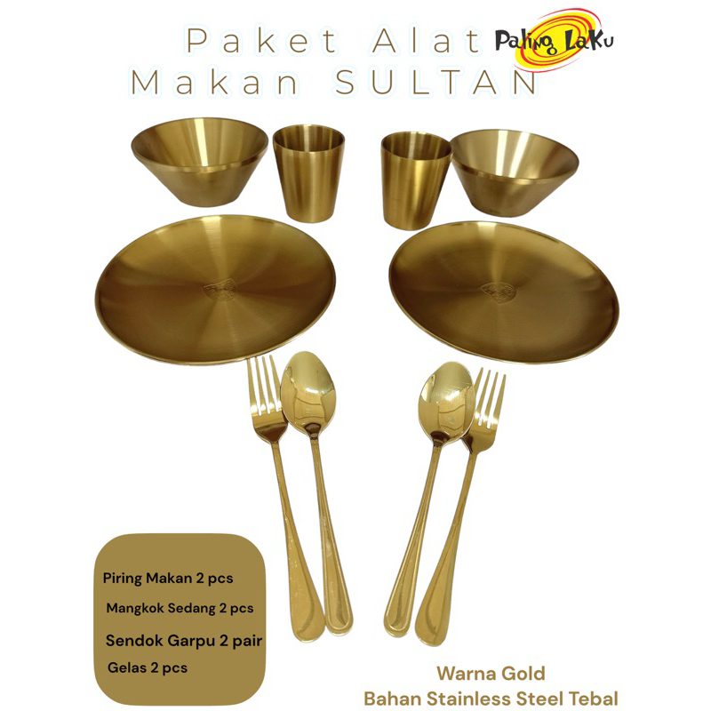 Promo Paket Alat Makan Sultan - 2 Piring Makan Gold, 2 Mangkok Gold, 2 Gelas Gold, 2 Sendok Gold, 2