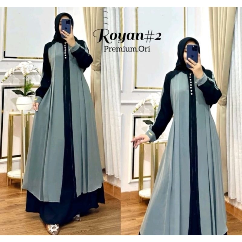 Gamis Azahra Set Hijab Crinkle Aleva Motif Etnik Dress Model Outer Terbaru