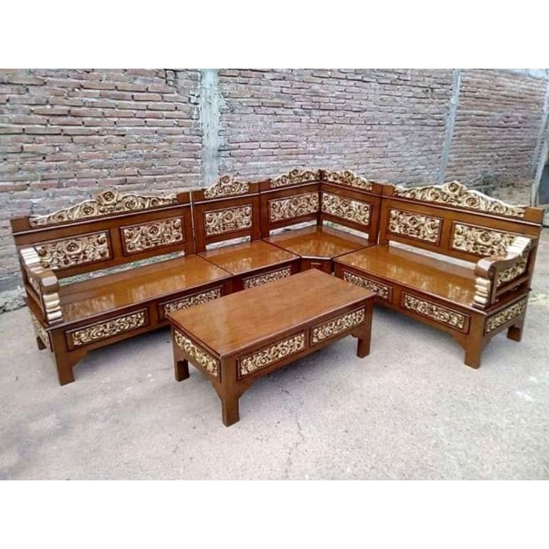 Set Kursi Tamu Ukiran Jepara Full Kayu Jati Kursi Tamu sudut Jati kursi pojok Kayu Jati