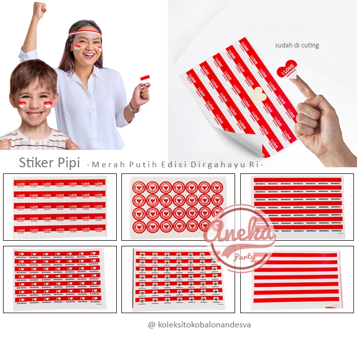 per lembar Stiker pipi merah puti h/ sticker pipi bendera indonesia / bendera Indonesia tempelan pip