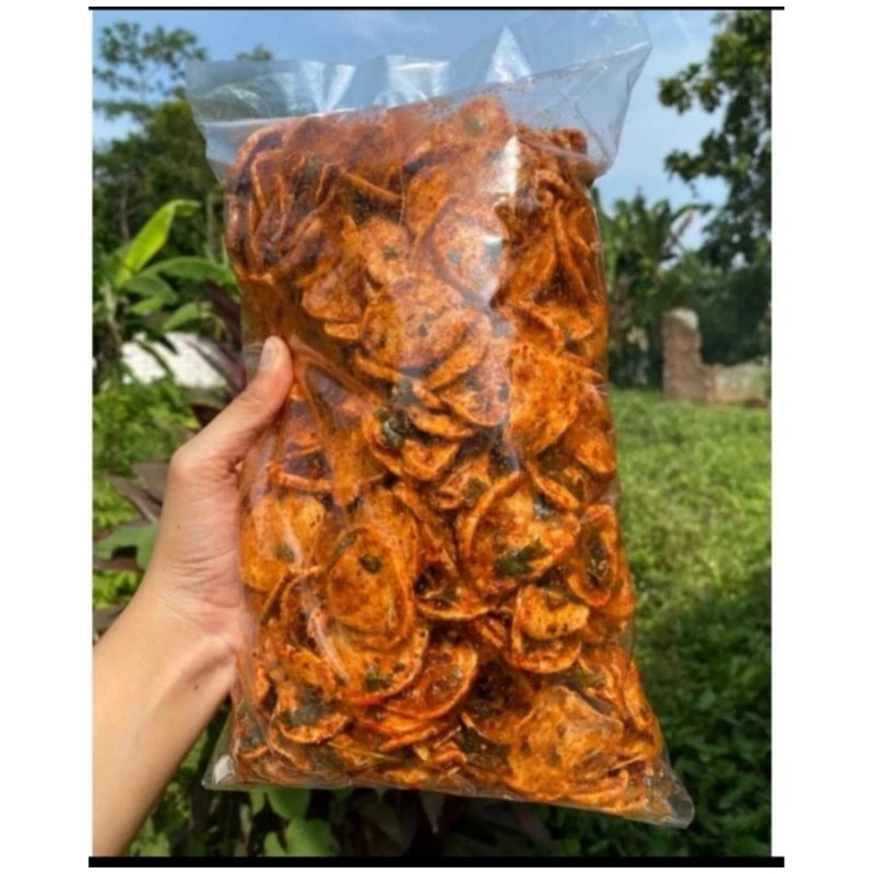 

Snack Viral Basreng pedas daun jeruk koin/pipih 1kg bumbu melimpah