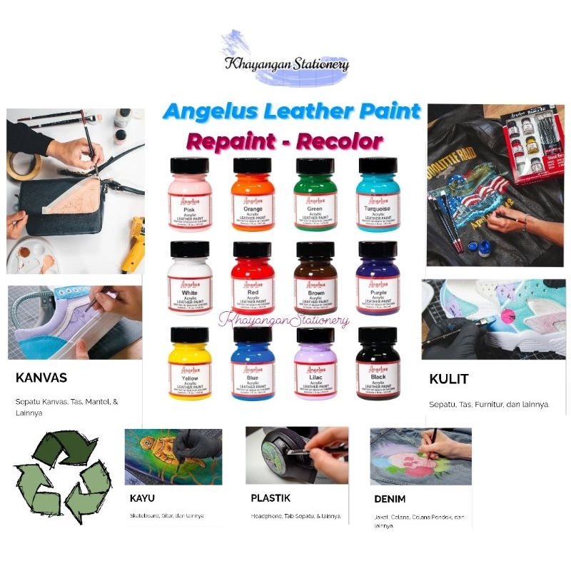 

Angelus Acrylic Leather Paint 1oz 29.5ml/Cat Sepatu Kulit Midsole Angelus 100% Original-KhayanganStationery