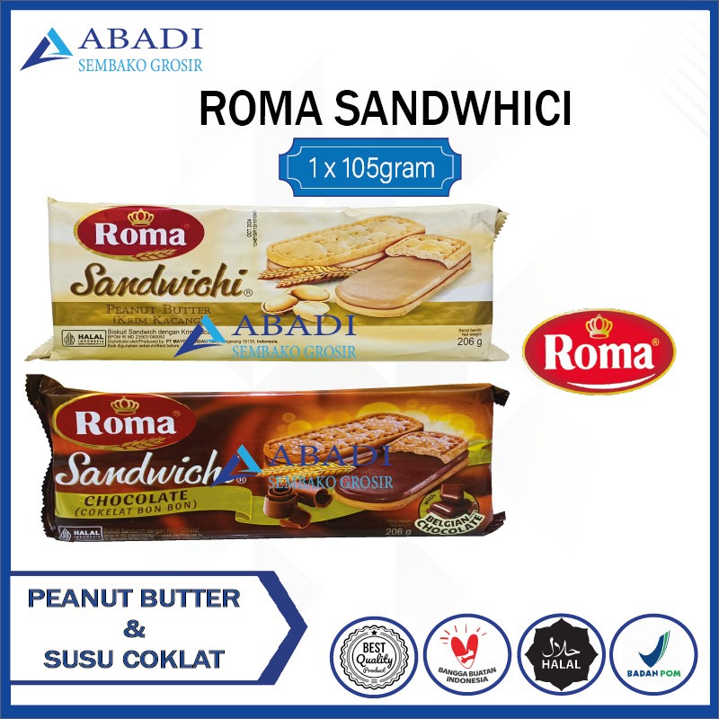 

Biskuit Biscuit Roma Sandwhici - Sandwhic Coklat Peanut Butter 206 gram