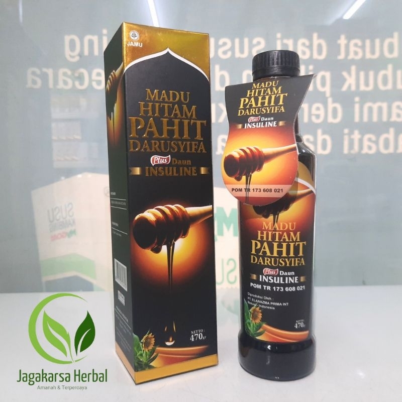 

Madu Hitam Pahit Darusyifa plus Daun Insulin | Madu Hitam Pahit plus Daun Insulin 470 gram 100% Original